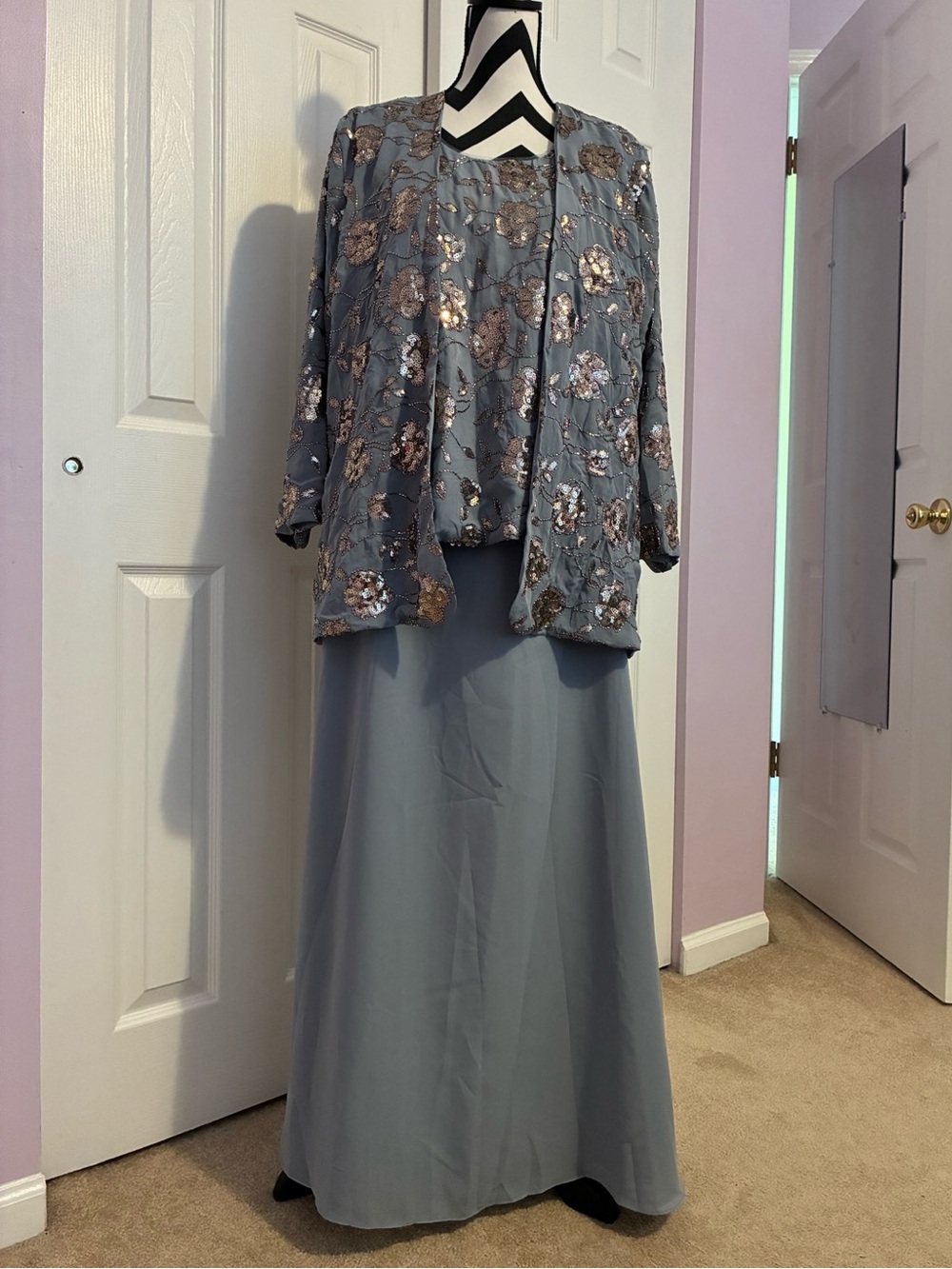 Embellished Dusty Blue A-Line Skirt Set